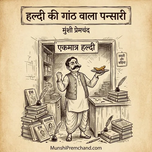 मुंशी प्रेमचंद कृत हल्दी की गांठ वाला पन्सारी का कवर इमेज